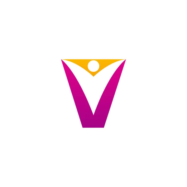 V eerste alfabet letter logo met swoosh man, oranje roze — Stockvector