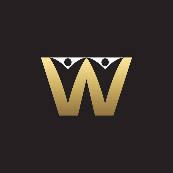 W Anfangsbuchstabe Logo mit Teamwork Swoosh Mann, Silber Gold schwarz Hintergrund — Stockvektor