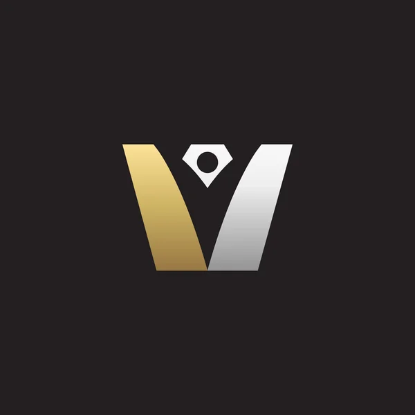 W inicial alfabeto letra logo con swoosh hombre, plata oro negro fondo — Vector de stock