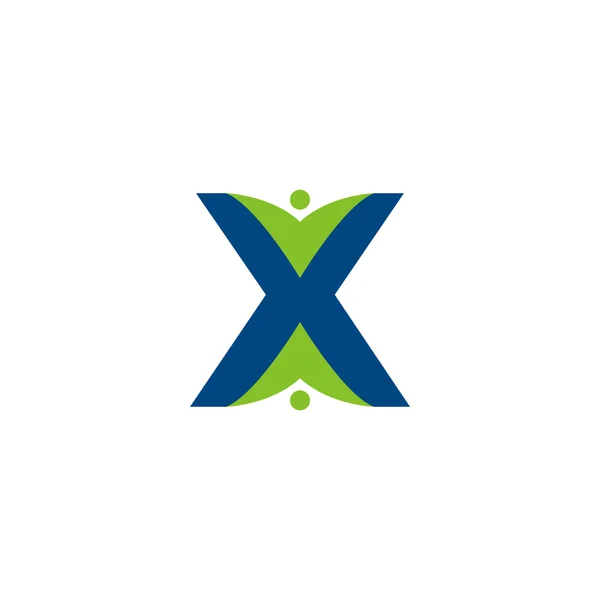 X kezdeti ábécé levél logó csapatmunka swoosh ember, kék-zöld — Stock Vector