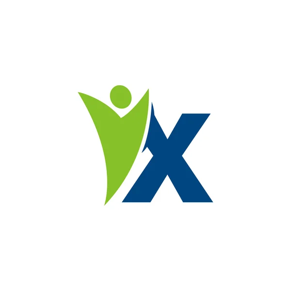 X inicial alfabeto letra logo con swoosh hombre, azul verde — Vector de stock