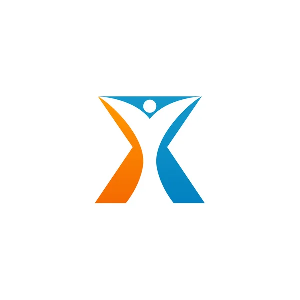 X inicial alfabeto letra logo con swoosh hombre, naranja azul — Archivo Imágenes Vectoriales