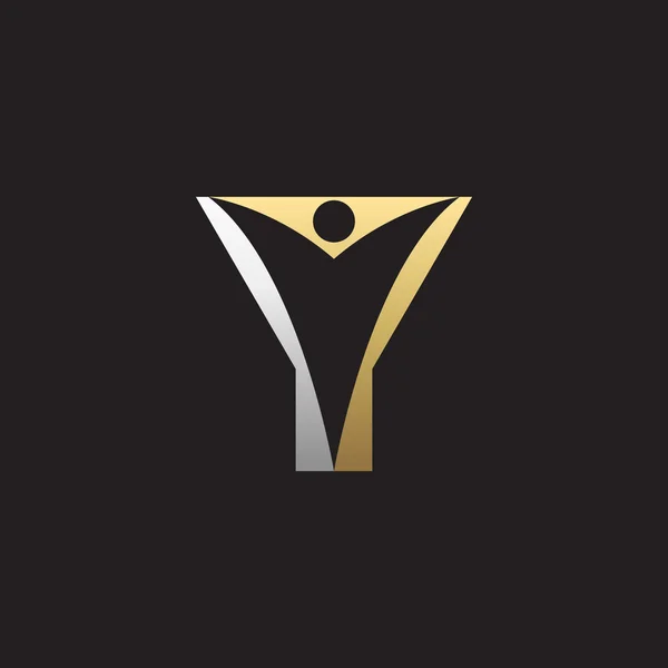 Y ilk alfabe harf logo swoosh adam, Gümüş altın siyah arka plan — Stok Vektör