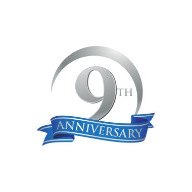 9th anniversary ring logo blue ribbon clipart