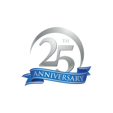25th anniversary ring logo blue ribbon clipart