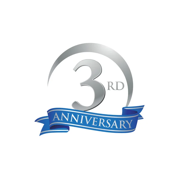 3er aniversario anillo logotipo cinta azul — Archivo Imágenes Vectoriales