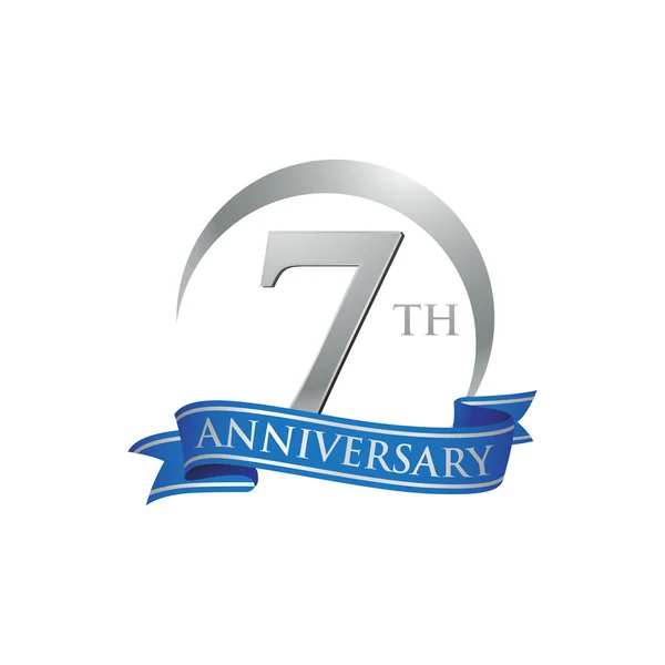 7. Jahrestag Ring Logo blaues Band — Stockvektor