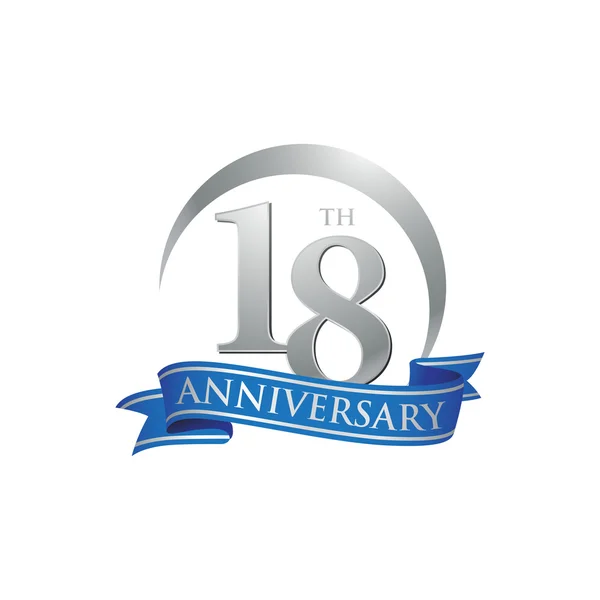 18 周年記念リング ロゴ青リボン — ストックベクタ