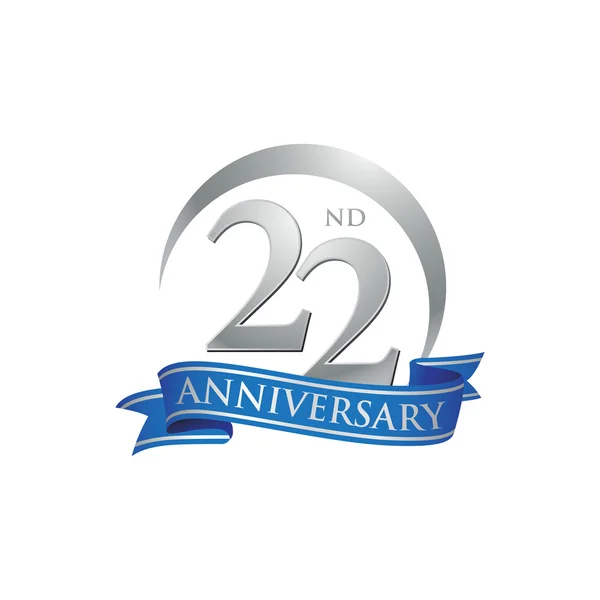 22º aniversario anillo logotipo cinta azul — Vector de stock