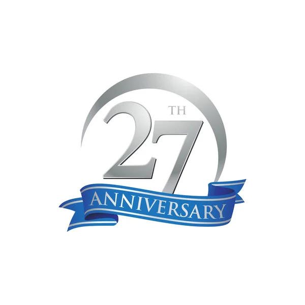 27th anniversary ring logo blue ribbon — Stock Vector