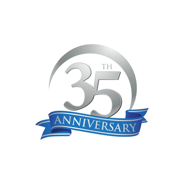 35. Jahrestag Ring Logo blaues Band — Stockvektor