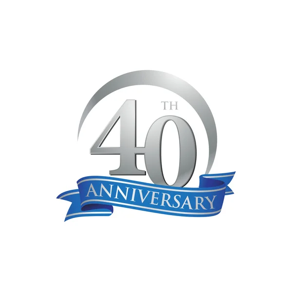 40 anniversario anello logo nastro blu — Vettoriale Stock