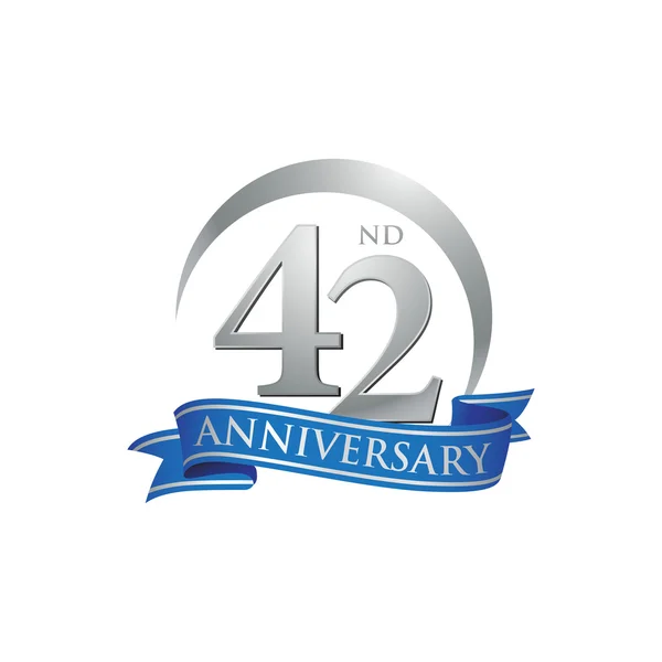 42nd anniversary ring logo blue ribbon — Stock Vector