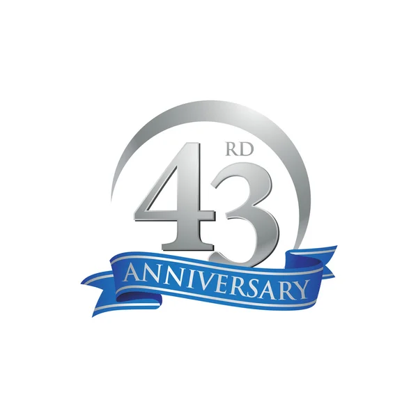 43rd anniversary ring logo blue ribbon — Stock Vector