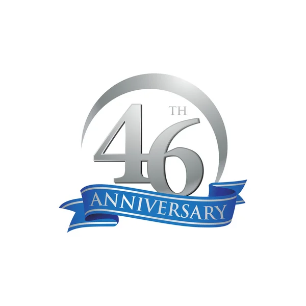 46 anniversario anello logo nastro blu — Vettoriale Stock