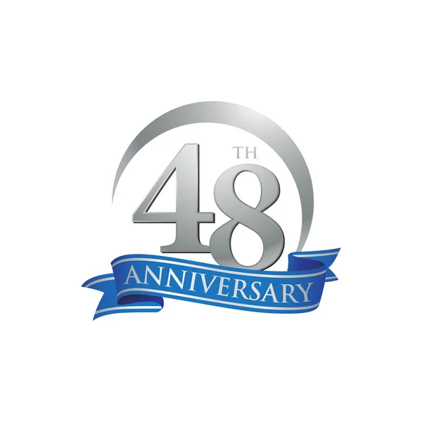48e verjaardag ring logo blauw lint — Stockvector