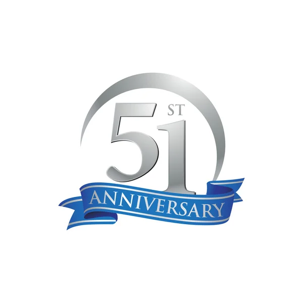51st anniversary ring logo blue ribbon — Stock Vector