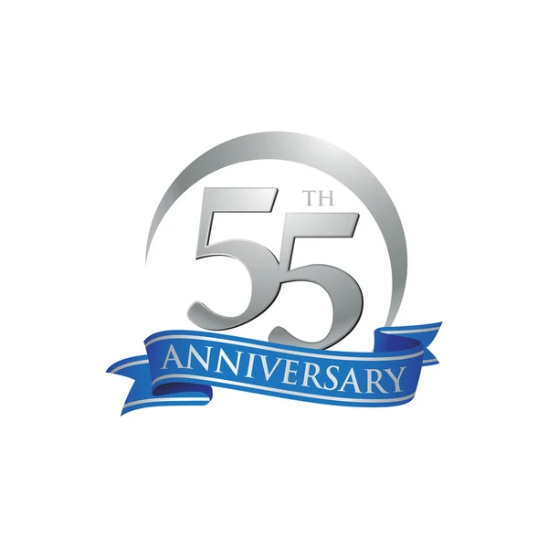 55 anniversario anello logo nastro blu — Vettoriale Stock