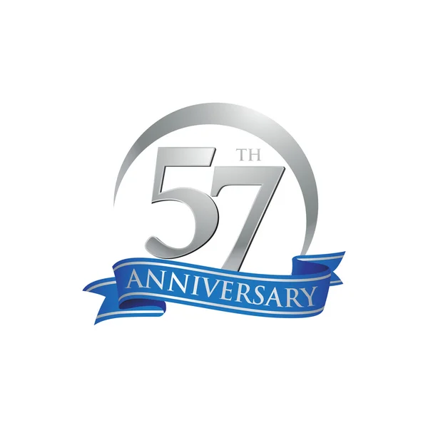 57. Jahrestag Ring Logo blaues Band — Stockvektor