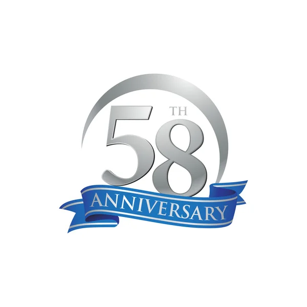 Bague 58e anniversaire logo ruban bleu — Image vectorielle