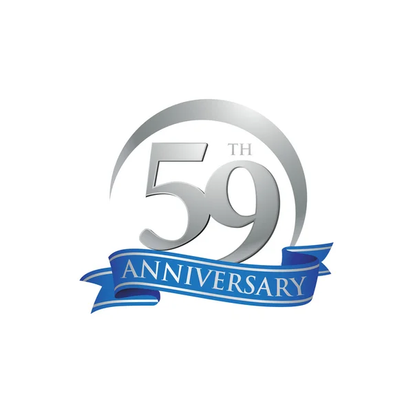 59e anniversaire bague logo ruban bleu — Image vectorielle