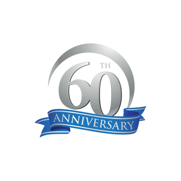 Anneau 60e anniversaire logo ruban bleu — Image vectorielle