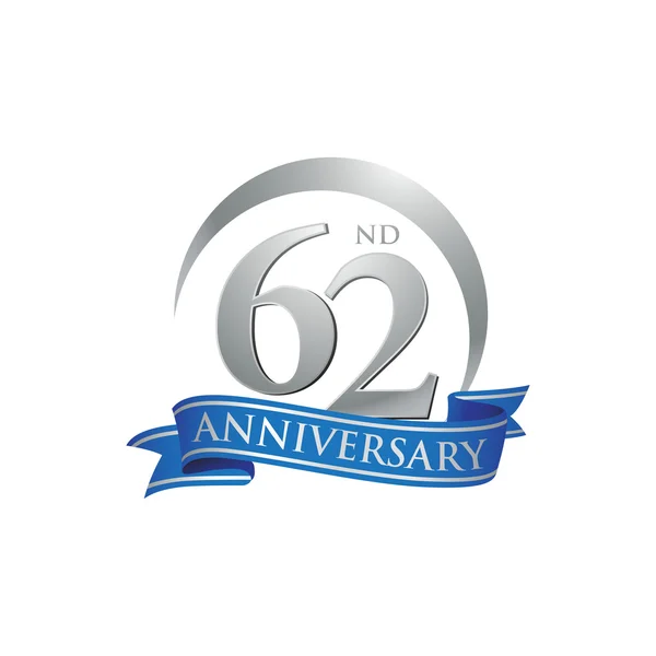 Cinta azul del logotipo del anillo de aniversario 62 — Vector de stock