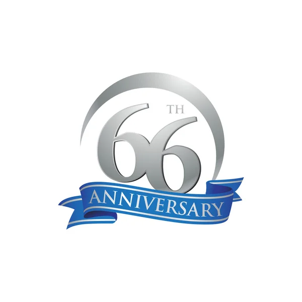 66e anniversaire bague logo ruban bleu — Image vectorielle