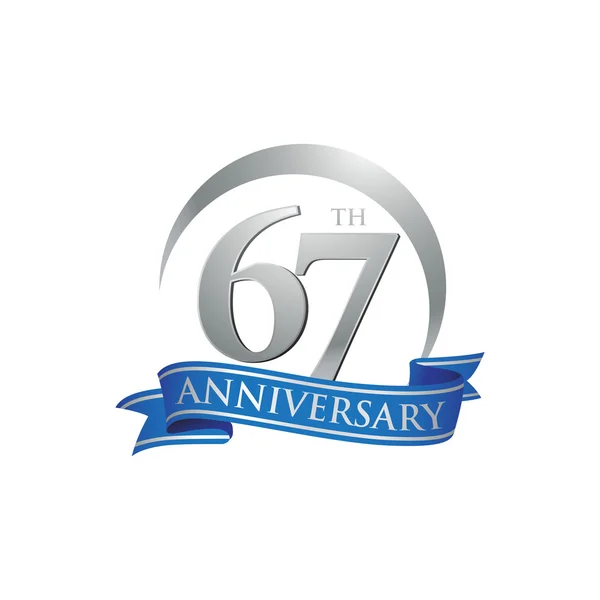 67e anniversaire bague logo ruban bleu — Image vectorielle