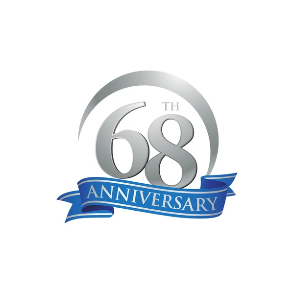 제 68 주년 기념 반지 로고 블루 리본 — 스톡 벡터