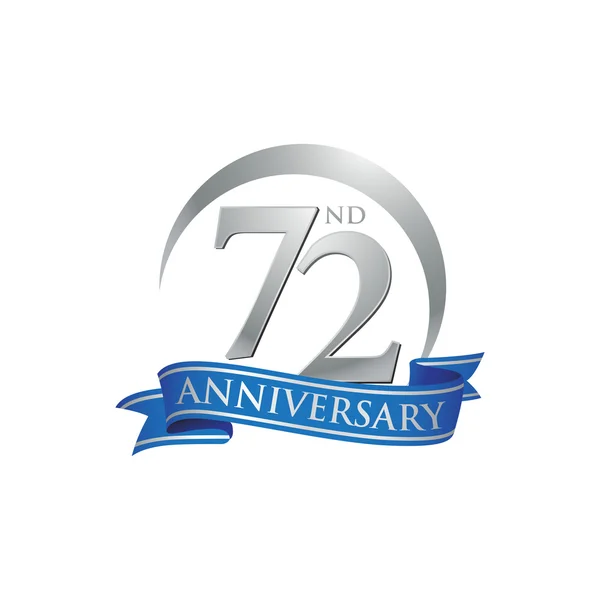 72nd aniversário anel logotipo fita azul —  Vetores de Stock