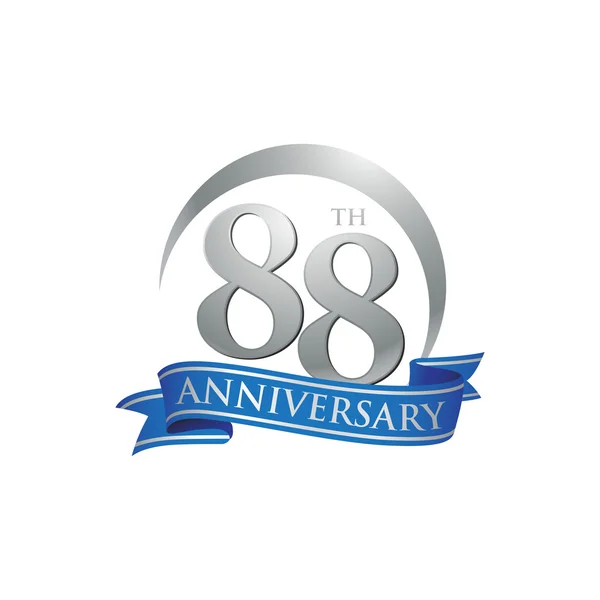 88ο επέτειο δαχτυλίδι λογότυπο μπλε κορδέλα — Διανυσματικό Αρχείο