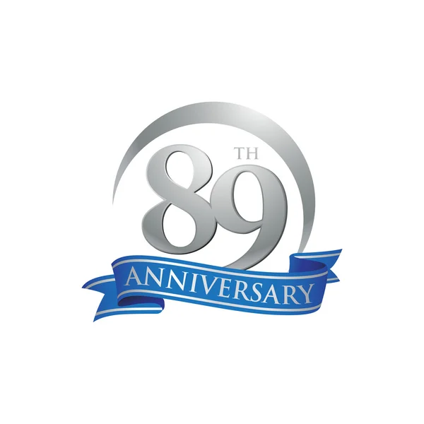 89 yıldönümü yüzük logosu mavi şerit — Stok Vektör