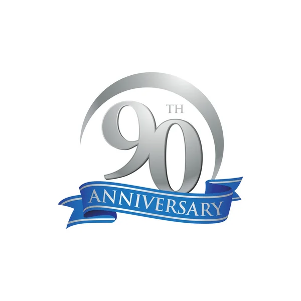 90 anniversario anello logo nastro blu — Vettoriale Stock