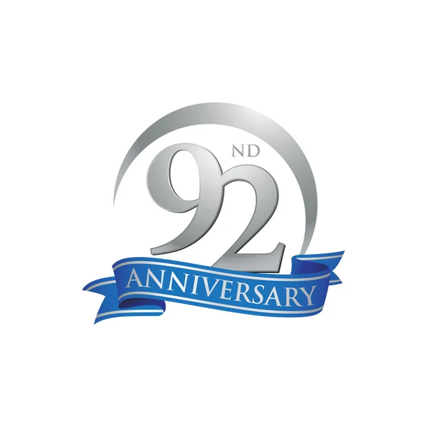 92nd anniversary ring logo blå band — Stock vektor