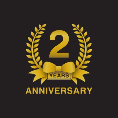 2nd anniversary golden wreath logo black background clipart