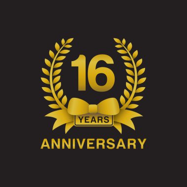 16 yıl dönümü altın çelengi logo siyah arka plan