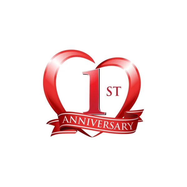 第 1 周年記念ロゴの赤ハート — ストックベクタ