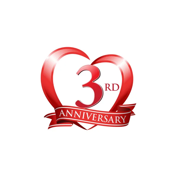 3er aniversario logo corazón rojo — Archivo Imágenes Vectoriales