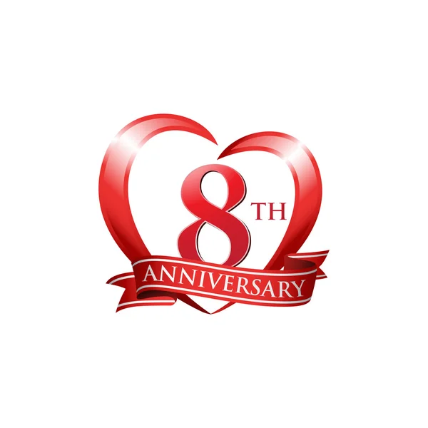 8. évforduló logo piros szív — Stock Vector