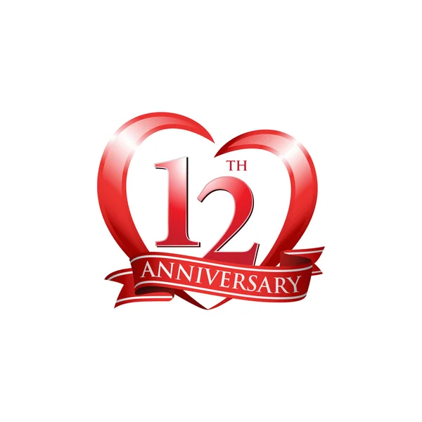 12th anniversary logo red heart — Stock Vector