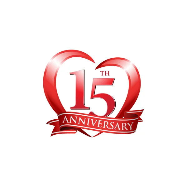 15e verjaardag logo rood hart — Stockvector
