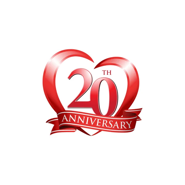 20 aniversario logo corazón rojo — Archivo Imágenes Vectoriales