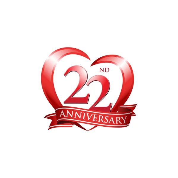 22e anniversaire logo coeur rouge — Image vectorielle