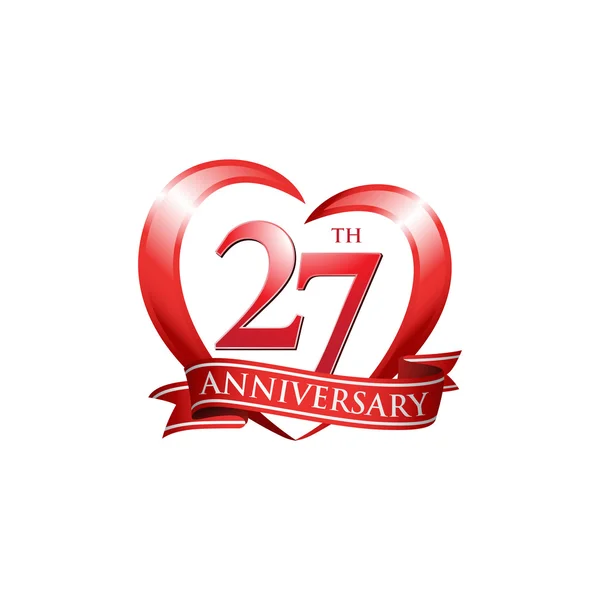 27 aniversario logo corazón rojo — Vector de stock