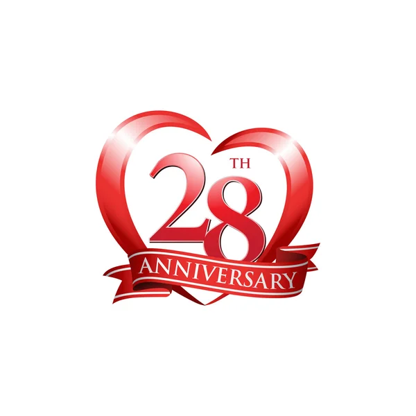 28e anniversaire logo coeur rouge — Image vectorielle