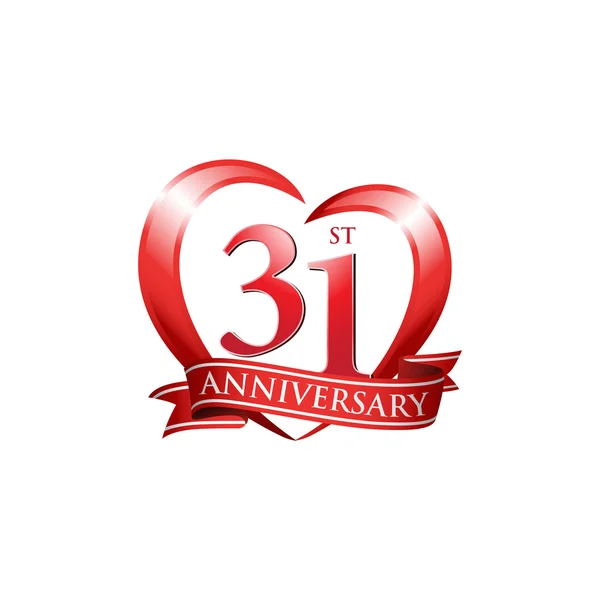 31 річниця логотип червоного серця — стоковий вектор