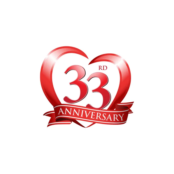 33 yıl dönümü logo kırmızı kalp — Stok Vektör
