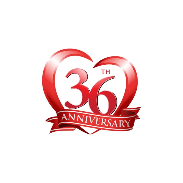 36e anniversaire logo coeur rouge — Image vectorielle