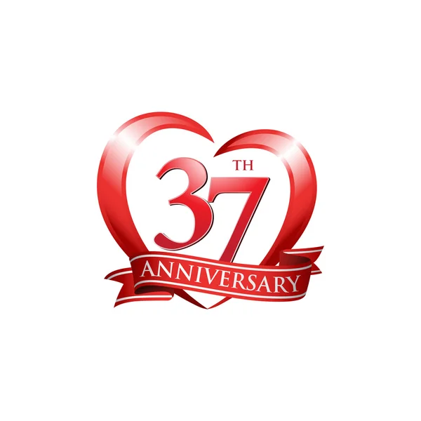 37e anniversaire logo coeur rouge — Image vectorielle